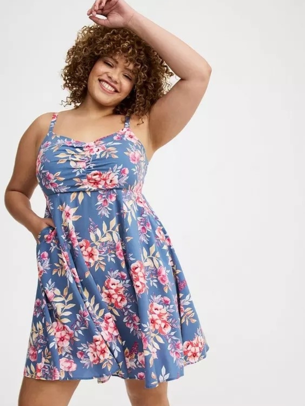 torrid Mini Blue Floral A-Line Sundress Challis Skater Dress Size 0X (12,L)